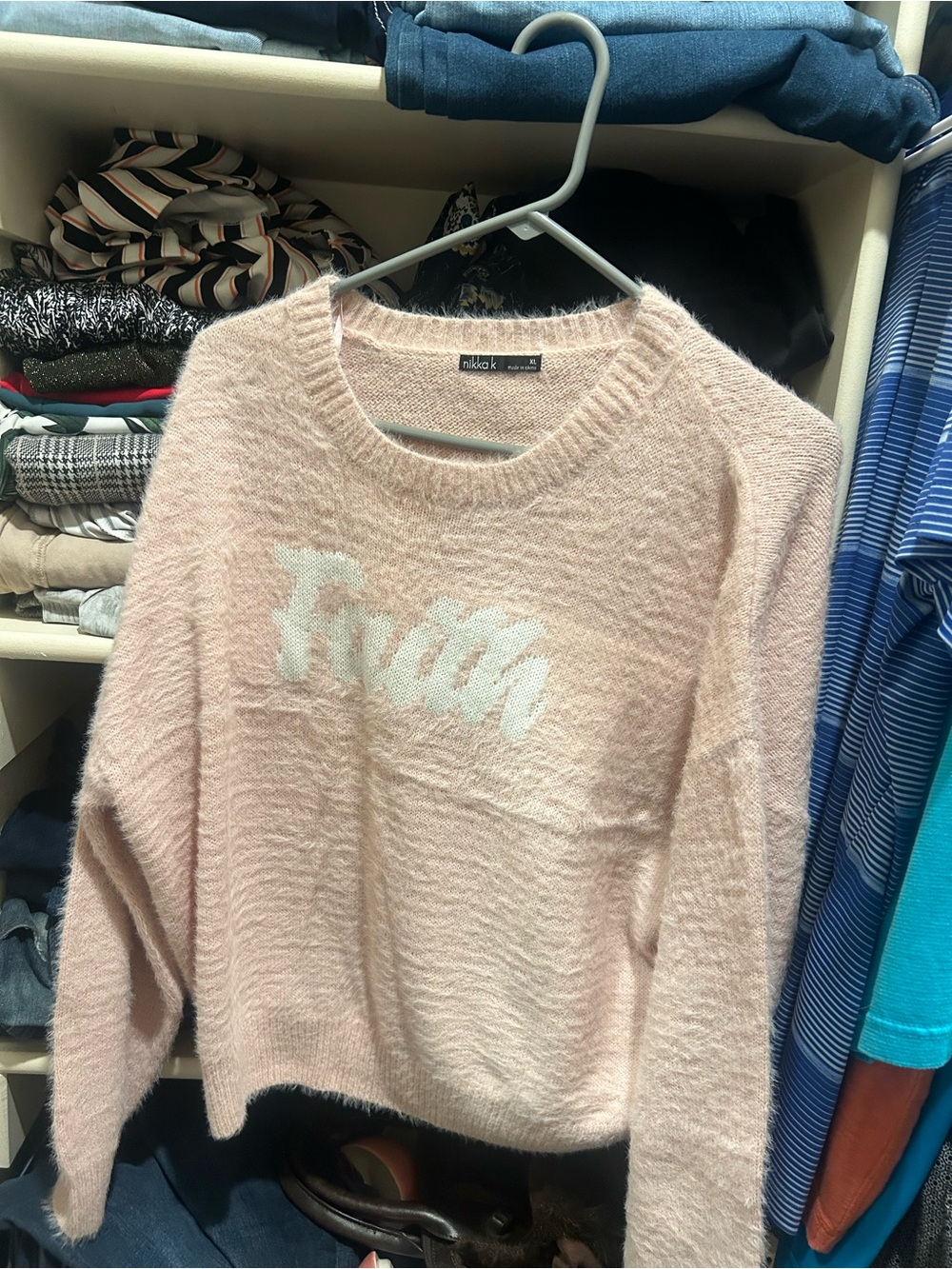 Blush Pink Fuzzy Crewneck Sweater